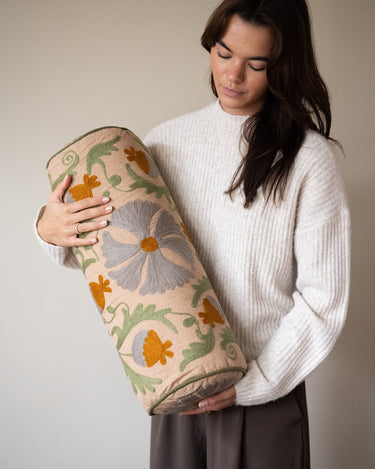 Cushion Bolster Flower Embroidered - Things I Like Things I Love