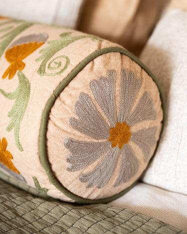 Cushion Bolster Flower Embroidered - Things I Like Things I Love