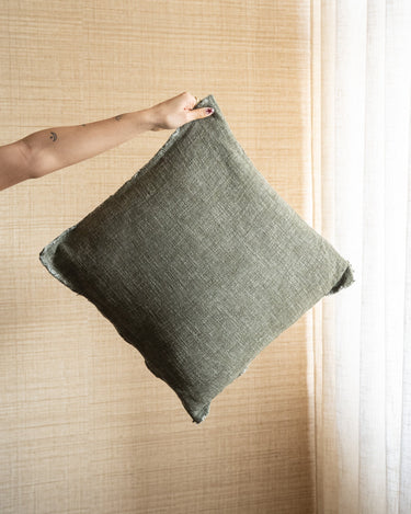 Cushion Frayed Linen Moss Green - Things I Like Things I Love