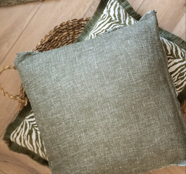 Cushion Frayed Linen Moss Green - Things I Like Things I Love