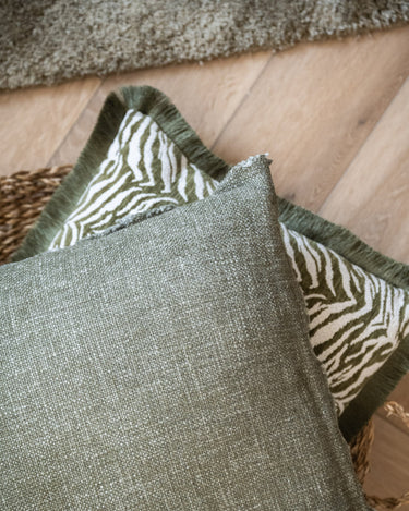 Cushion Frayed Linen Moss Green - Things I Like Things I Love