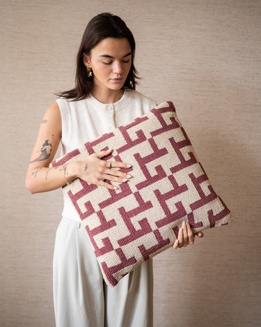 Cushion Geometric Weave Burgundy - Things I Like Things I Love