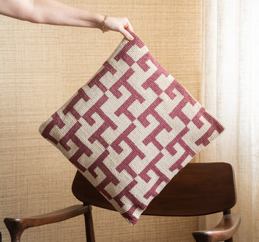 Cushion Geometric Weave Burgundy - Things I Like Things I Love