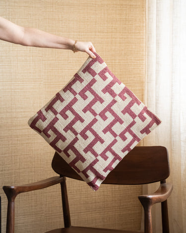 Cushion Geometric Weave Burgundy - Things I Like Things I Love