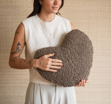Cushion Heart Bouclé Brown - Things I Like Things I Love