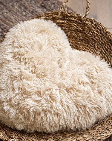 Cushion Heart Furry Beige - Things I Like Things I Love