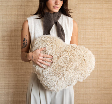 Cushion Heart Furry Beige - Things I Like Things I Love