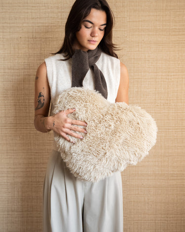 Cushion Heart Furry Beige - Things I Like Things I Love