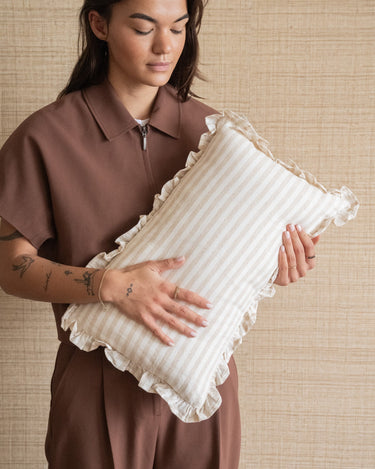 Cushion Ruffle Stripe Beige - Things I Like Things I Love