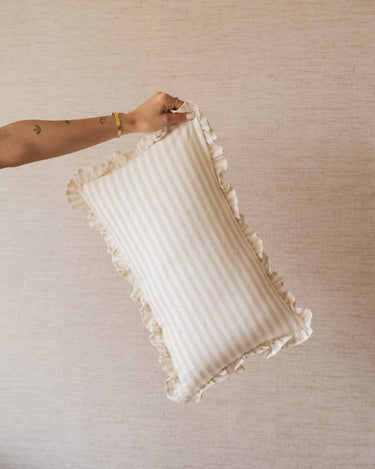 Cushion Ruffle Stripe Beige - Things I Like Things I Love