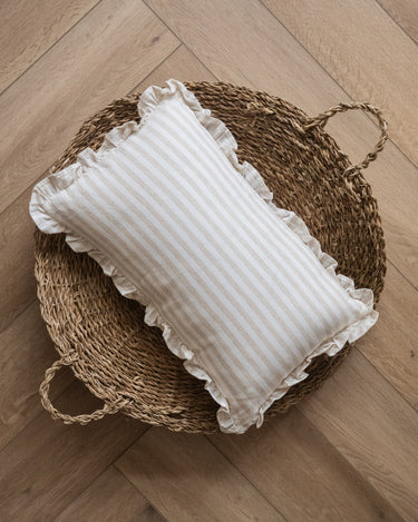 Cushion Ruffle Stripe Beige - Things I Like Things I Love