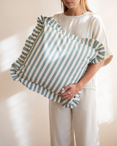 Cushion Ruth Ruffle Striped Blue - Things I Like Things I Love