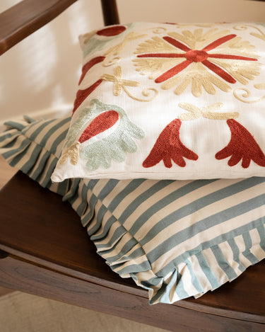 Cushion Ruth Ruffle Striped Blue - Things I Like Things I Love