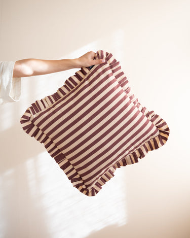 Cushion Ruth Ruffle Striped Burgundy - Things I Like Things I Love
