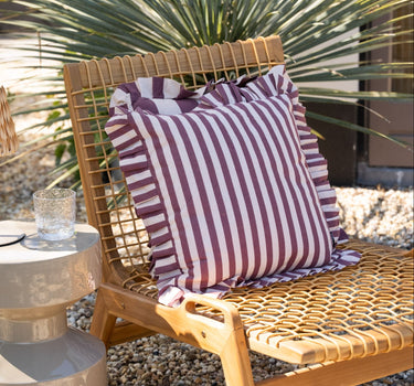 Cushion Ruth Ruffle Striped Burgundy - Things I Like Things I Love
