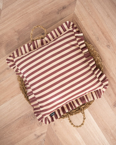 Cushion Ruth Ruffle Striped Burgundy - Things I Like Things I Love