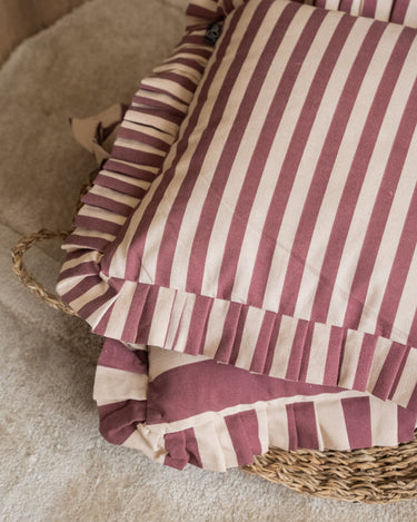 Cushion Ruth Ruffle Striped Burgundy - Things I Like Things I Love