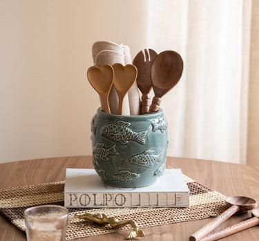 Cutlery Jar Fishes Green - Things I Like Things I Love