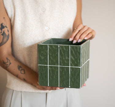 Cutlery Jar Tiles Moss Green - Things I Like Things I Love