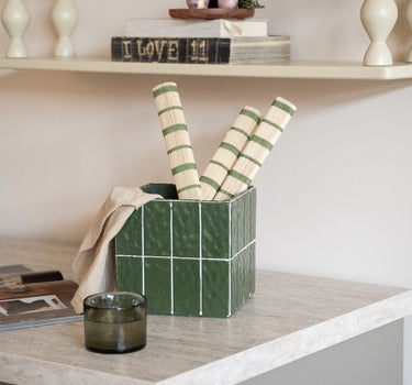 Cutlery Jar Tiles Moss Green - Things I Like Things I Love