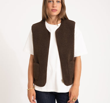 DA Tirsa Teddy Gilet Zipper Brown - Things I Like Things I Love