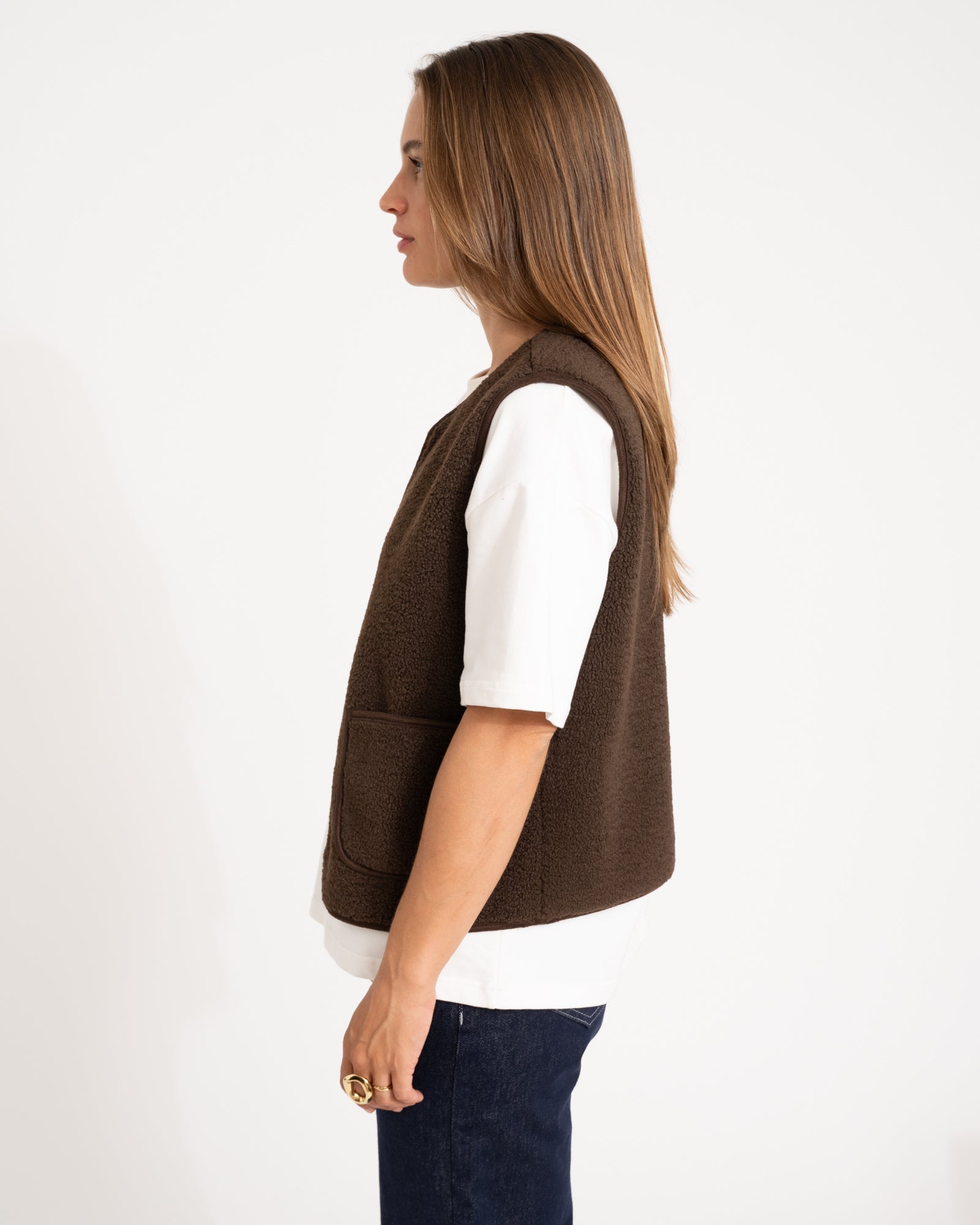 DA Tirsa Teddy Gilet Zipper Brown - Things I Like Things I Love