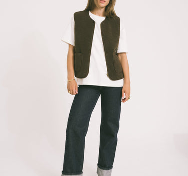 DA Tirsa Teddy Gilet Zipper Brown - Things I Like Things I Love