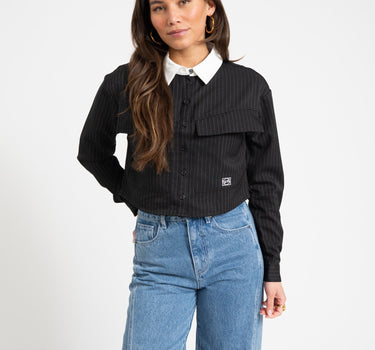 Dallas Crop Pinstripe Shirt Black White - Things I Like Things I Love