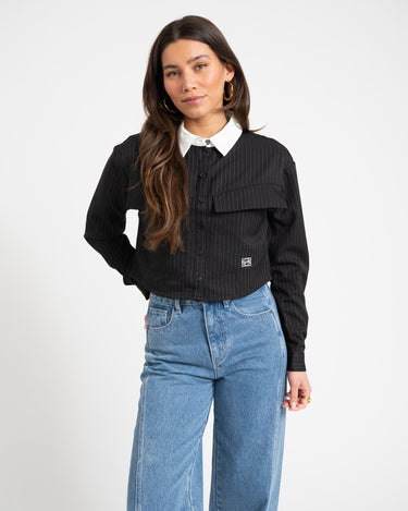 Dallas Crop Pinstripe Shirt Black White - Things I Like Things I Love