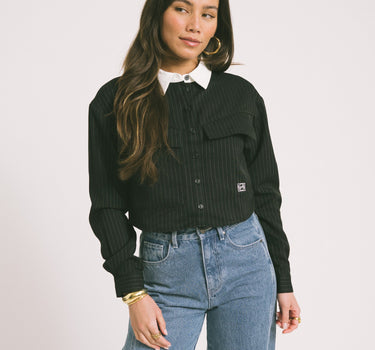 Dallas Crop Pinstripe Shirt Black White - Things I Like Things I Love