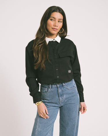 Dallas Crop Pinstripe Shirt Black White - Things I Like Things I Love