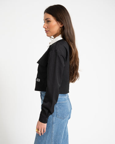 Dallas Crop Pinstripe Shirt Black White - Things I Like Things I Love