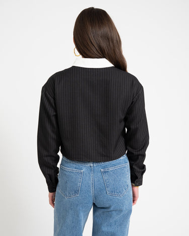 Dallas Crop Pinstripe Shirt Black White - Things I Like Things I Love
