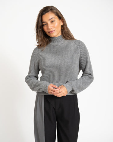 Dara High Neck Knit Medium Grey Melange - NNO - Things I Like Things I Love