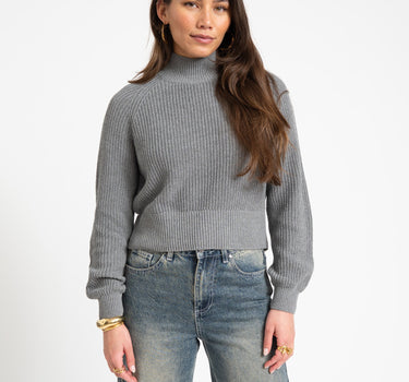 Dara High Neck Knit Medium Grey Melange - Things I Like Things I Love