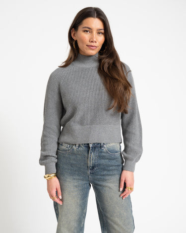 Dara High Neck Knit Medium Grey Melange - Things I Like Things I Love