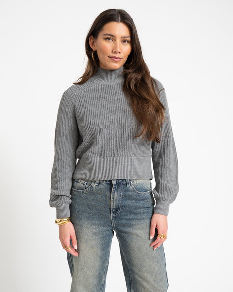 Dara High Neck Knit Medium Gray Melange - Things I Like Things I Love