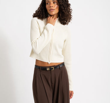 Dara Zip Knit Cardigan Eggnog - Things I Like Things I Love