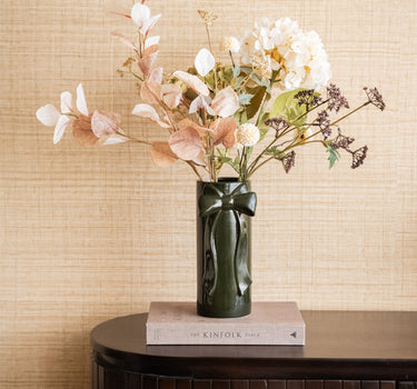 Deco Vase Bow Moss Green Medium - Things I Like Things I Love