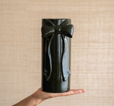 Deco Vase Bow Moss Green Medium - Things I Like Things I Love