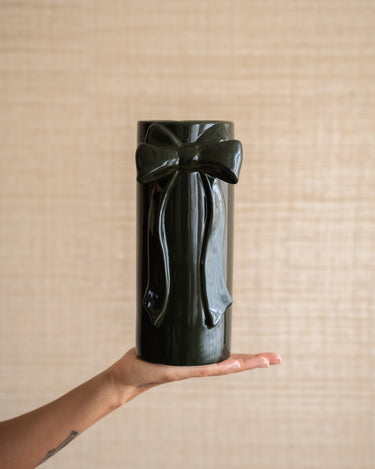 Deco Vase Bow Moss Green Medium - Things I Like Things I Love