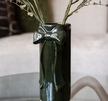 Deco Vase Bow Moss Green Medium - Things I Like Things I Love