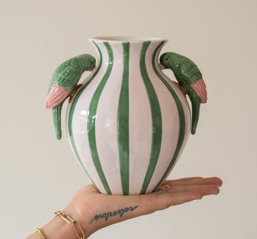 Deco Vase Striped Green Birds - Things I Like Things I Love