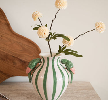 Deco Vase Striped Green Birds - Things I Like Things I Love