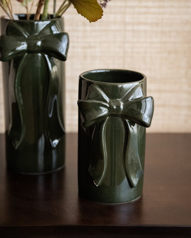 Deco Vase/Cutlery Jar Bow Moss Green - Small - Things I Like Things I Love