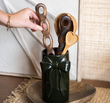 Deco Vase/Cutlery Jar Bow Moss Green - Small - Things I Like Things I Love