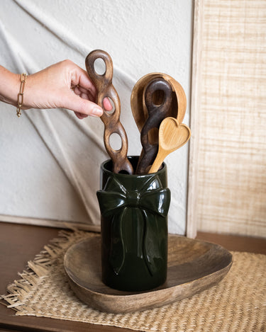 Deco Vase/Cutlery Jar Bow Moss Green - Small - Things I Like Things I Love