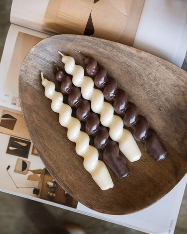 Dinner Candle Swirl Brown/Ivory Matt 1PC - Things I Like Things I Love