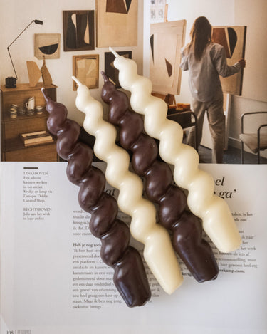 Dinner Candle Swirl Brown/Ivory Matt 1PC - Things I Like Things I Love