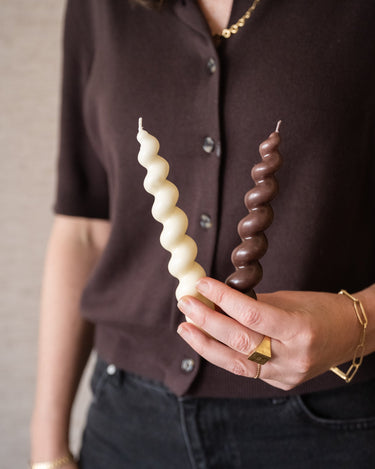 Dinner Candle Swirl Brown/Ivory Matt 1PC - Things I Like Things I Love